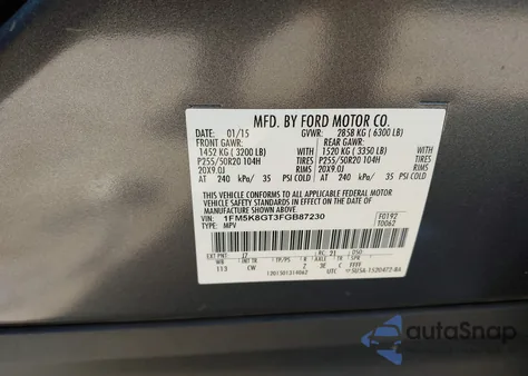 2015 Ford Explorer Sport from USA, damaged, VIN 1FM5K8GT3FGB87230